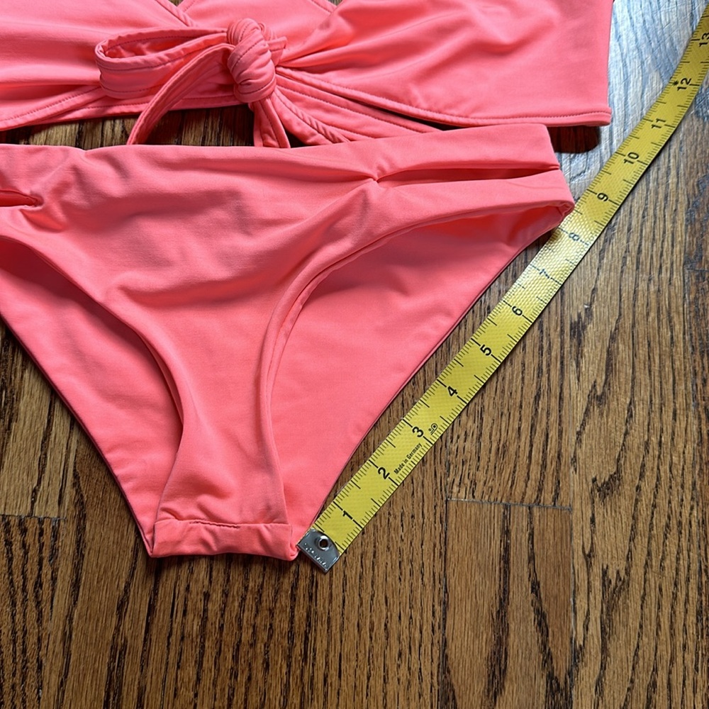 L Space Bright Orange Pink Coral Bikini Tie Top & Bottom S/M - Picture 10 of 11